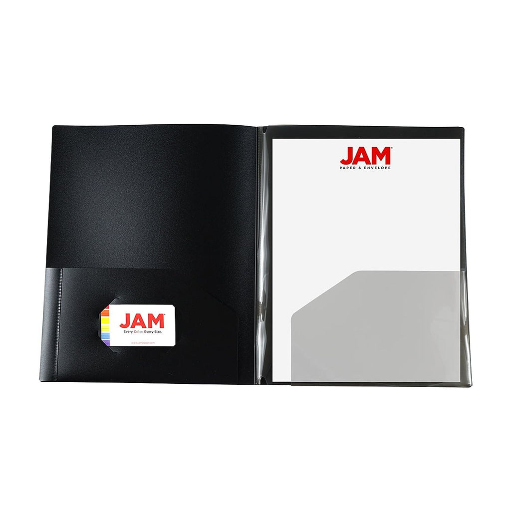 JAM Paper Heavy Duty Plastic Multi Pocket Folders, 4 Pocket Organizer, 9.5 x 11.625, Black, 2/Pack