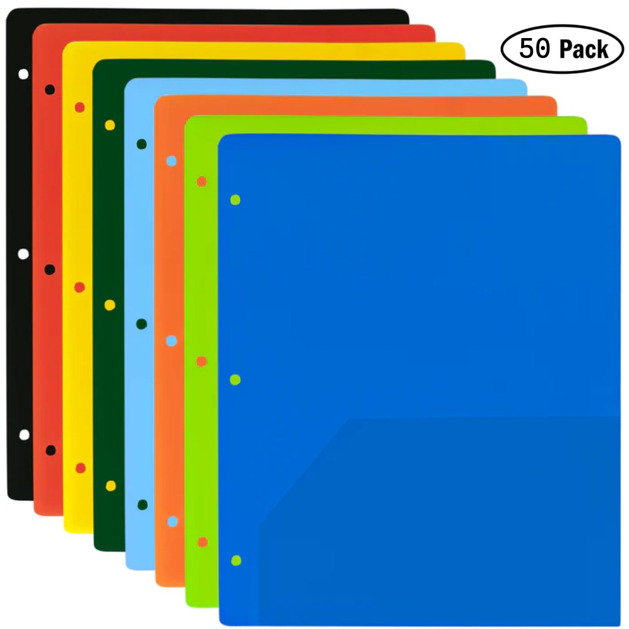 50 Pack of Bulk Wholesale Two Pocket Plastic Folders in 8 Assorted Colors for Filing Paper Work