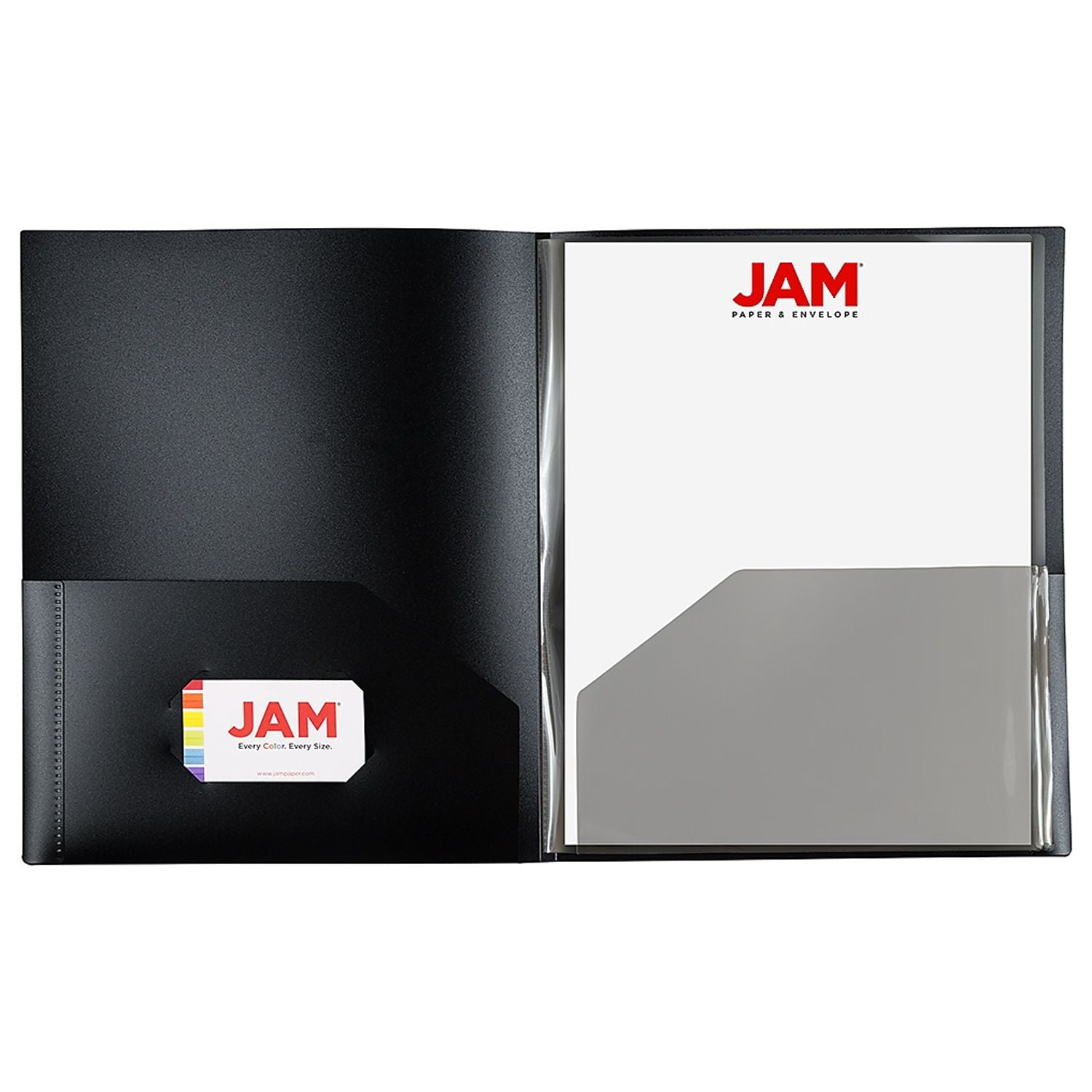 JAM Paper Heavy Duty Plastic Multi Pocket Folders, 6 Pocket Organizer, Black, 2/Pack