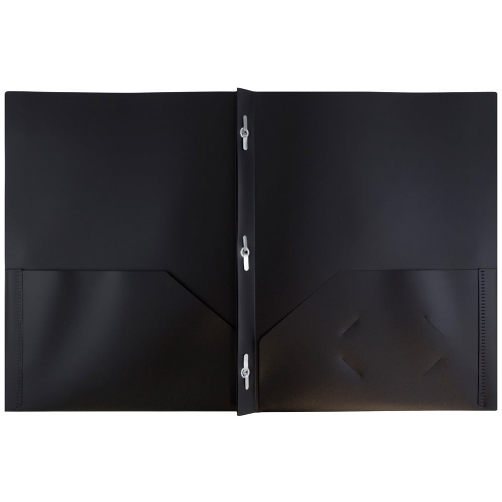 JAM Paper Plastic School POP Folders with Metal Fastener Clasps, Black, 6 per Pack