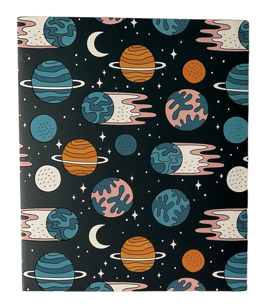 Top Flight Back to School  2 Pocket Folders | Heavy Duty | Space Theme | Set of 3 | Aliens Planets Astronauts