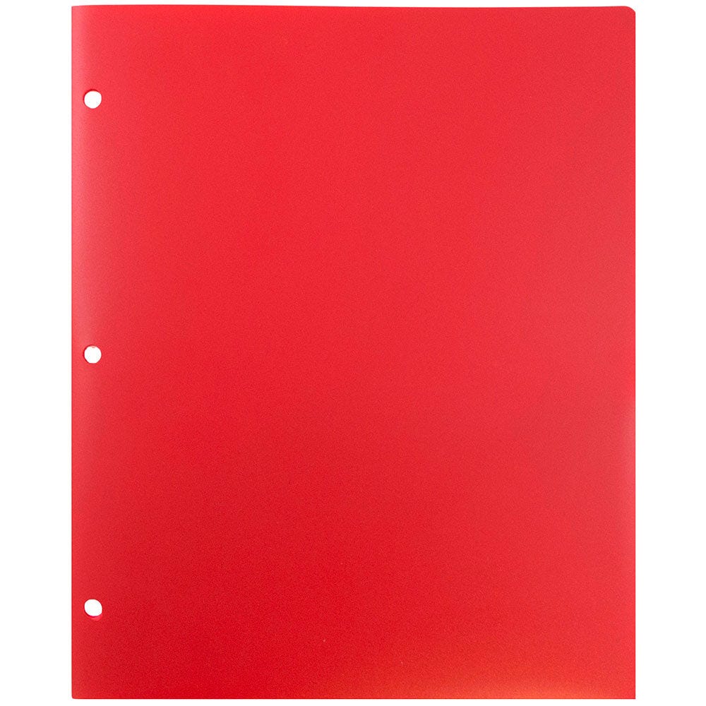 JAM Paper Heavy Duty Plastic 3 Hole Punch Pocket Folders, Extra Tough, Red, Bulk 144/Box