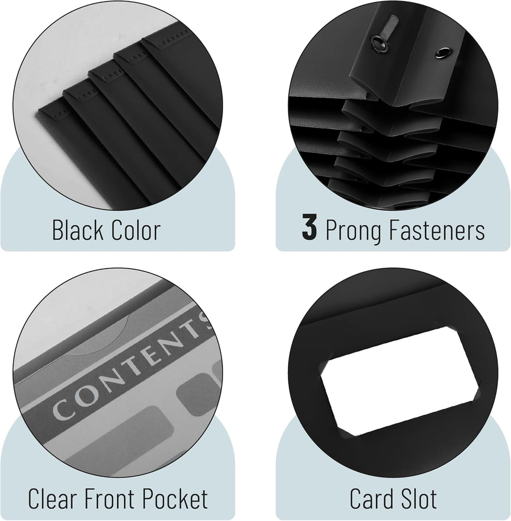 Black Plastic Folders with Pockets and Prongs, 24 Pack, Letter Size, Black Flexible Plastic Folders with Prongs, Clear Front Pocket and Card Slot