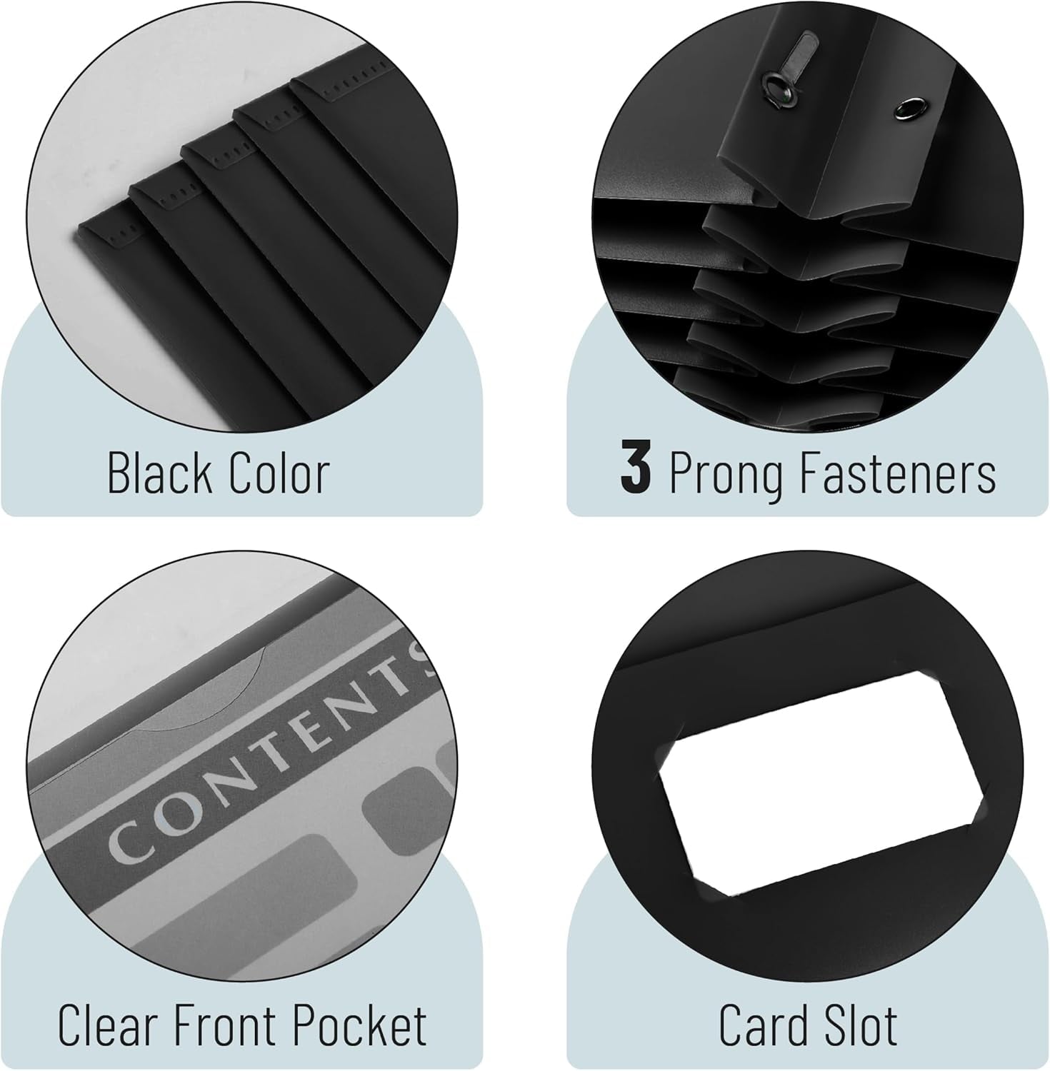 Black Plastic Folders with Pockets and Prongs, 24 Pack, Letter Size, Black Flexible Plastic Folders with Prongs, Clear Front Pocket and Card Slot