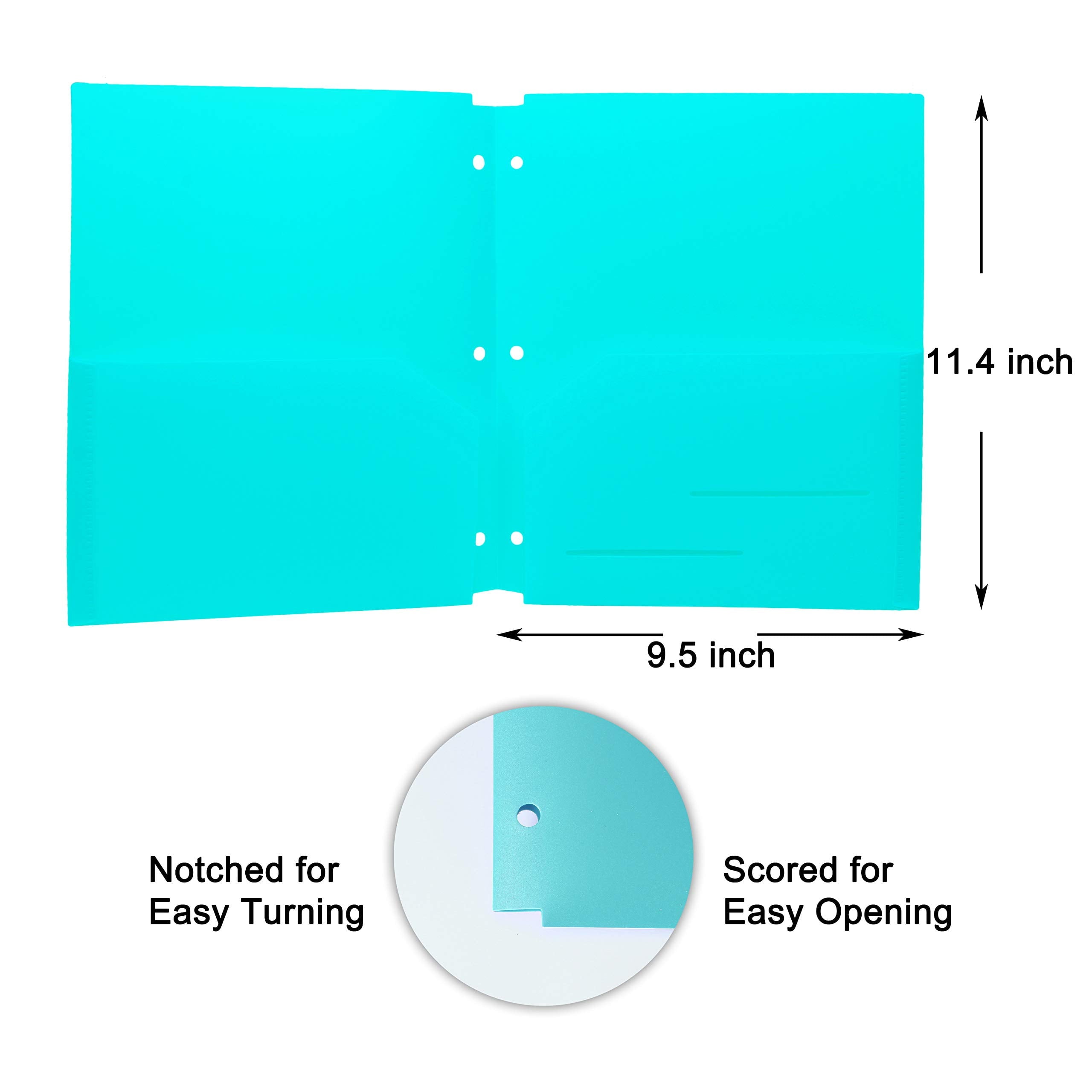 Youngever 6 Pack Heavy Duty Plastic Two Pocket Folders, Binder Dividers with Pocket, 3 Hole Punch Folder with Notches, Binder Folders