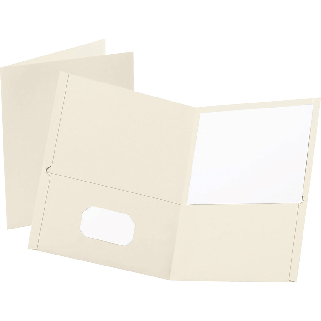 Oxford Twin-Pocket Folder, Embossed Leather Grain Paper, 0.5" Capacity, 11 x 8.5, White, 25/Box