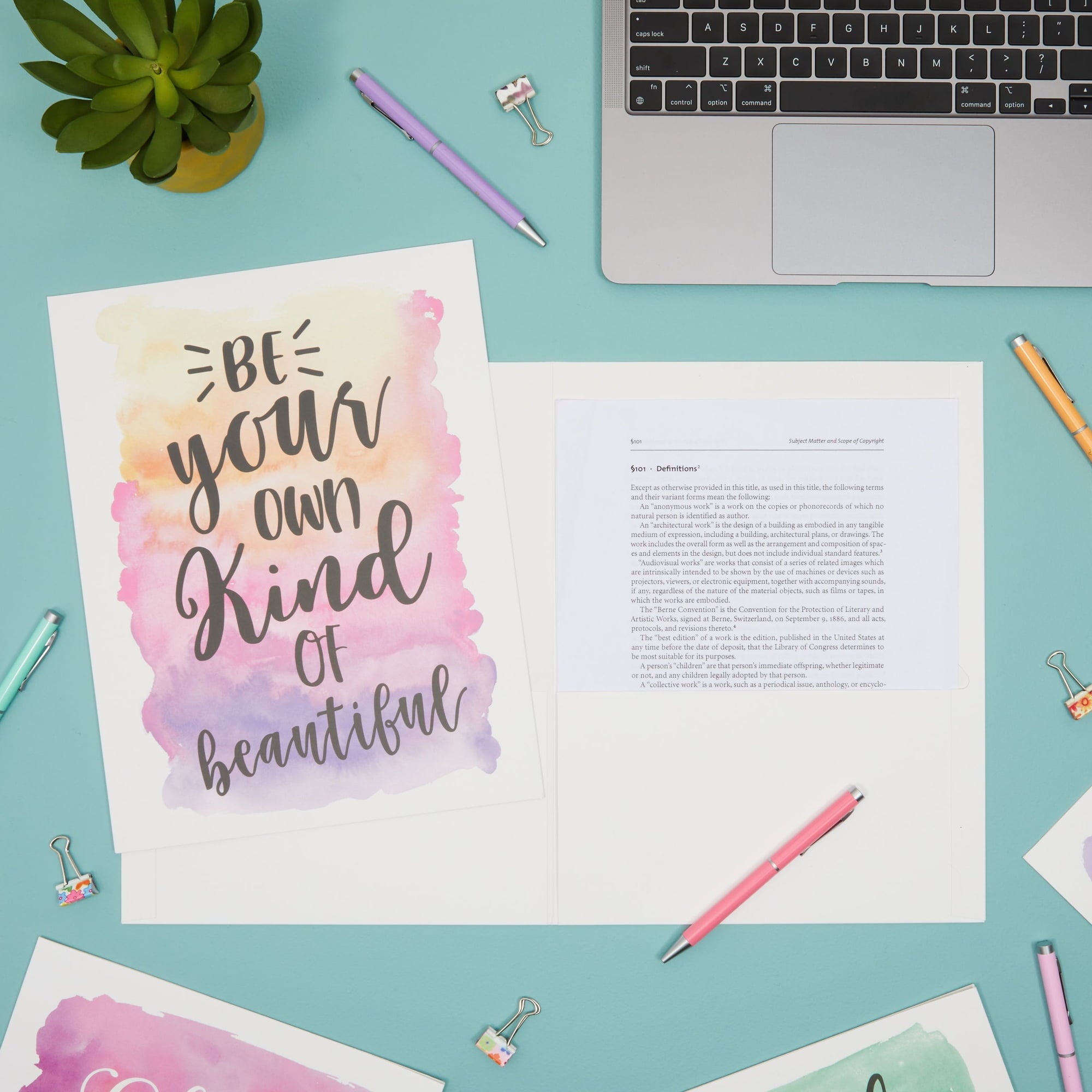 12 Pack Inspirational 2 Pocket Folders Decorative, Letter Size for School, Office (Cute Watercolor Designs, 9.2 x 12 In)