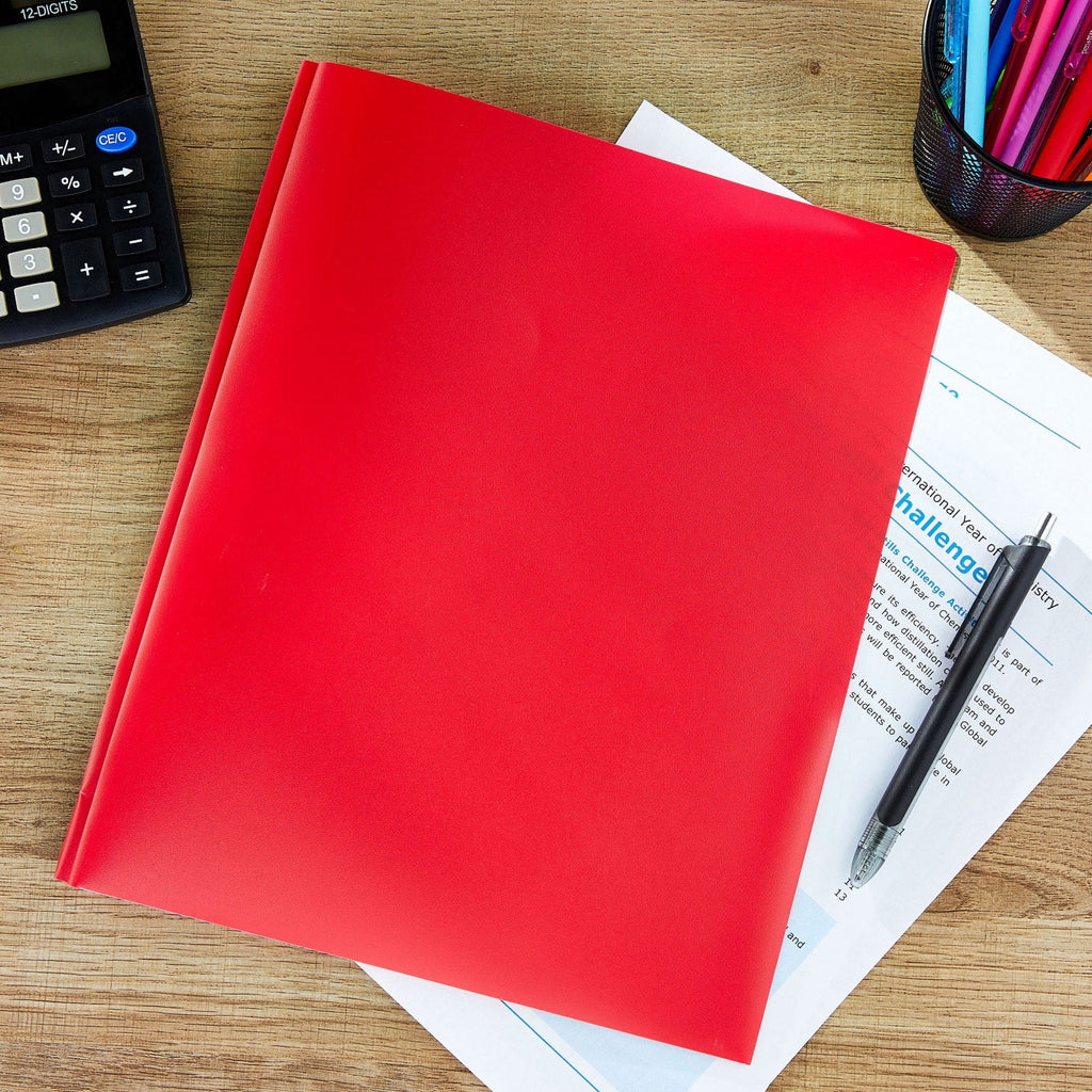 TXYRDXK 1-Pc Plastic Folders with Pockets and Prongs, 2-Pocket Folders with 3 Fasteners, Two Pocket 3 Prong Folders, Poly Folders Holds 8-1/2" x 11" Paper for Office, Home, Red