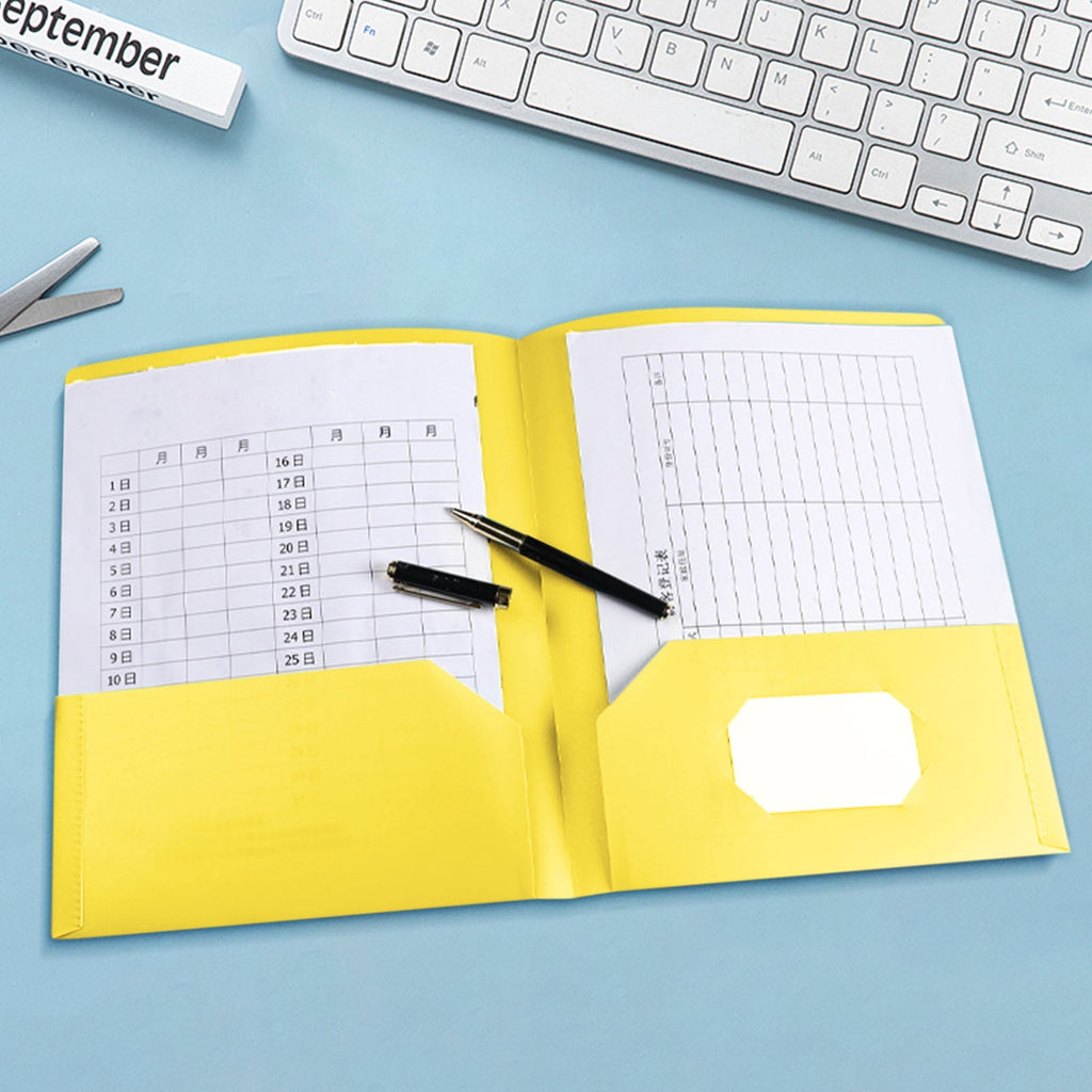 KeirineCC 1 PCS Plastic Folders with Pockets,12 Color Heavy Duty Two Pocket Folder Business Card Holder Fit Paper Bulk for Office Classroom Home Office & Business,18.5x11.4 Inches,Yellow