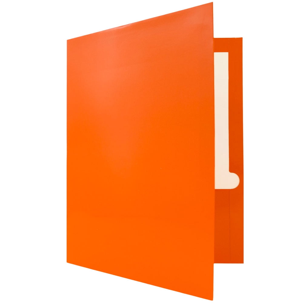 JAM Paper Laminated Two Pocket Glossy Folders, Orange, Bulk 25 per Pack