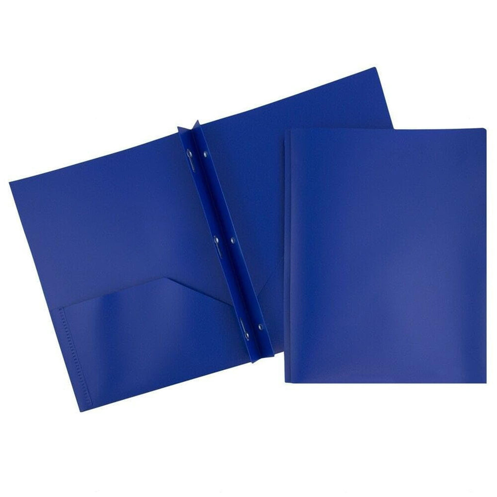 Koadzawe Paper Plastic Color Pop Folders - Pocket Durable Folders With Metal Prongs Fastener Clasps - Dark Blue Plastic Folders With Pockets Report Covers Presentation Folder
