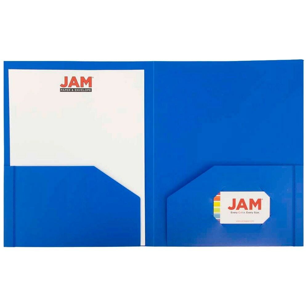 JAM Paper Heavy Duty Plastic 2 Pocket Extra Tough School Folders, Assorted Primary Colors, Bulk 144/Box