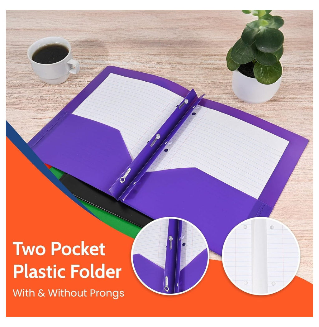 Heavy Duty Black Plastic Folders with Pockets 24 Pack. 2 Pocket Folder no Prongs. Tear-Resistant, Waterproof Letter Size 8.5x11. Heavy Duty Plastic Presentation Ready School and Office Supplies