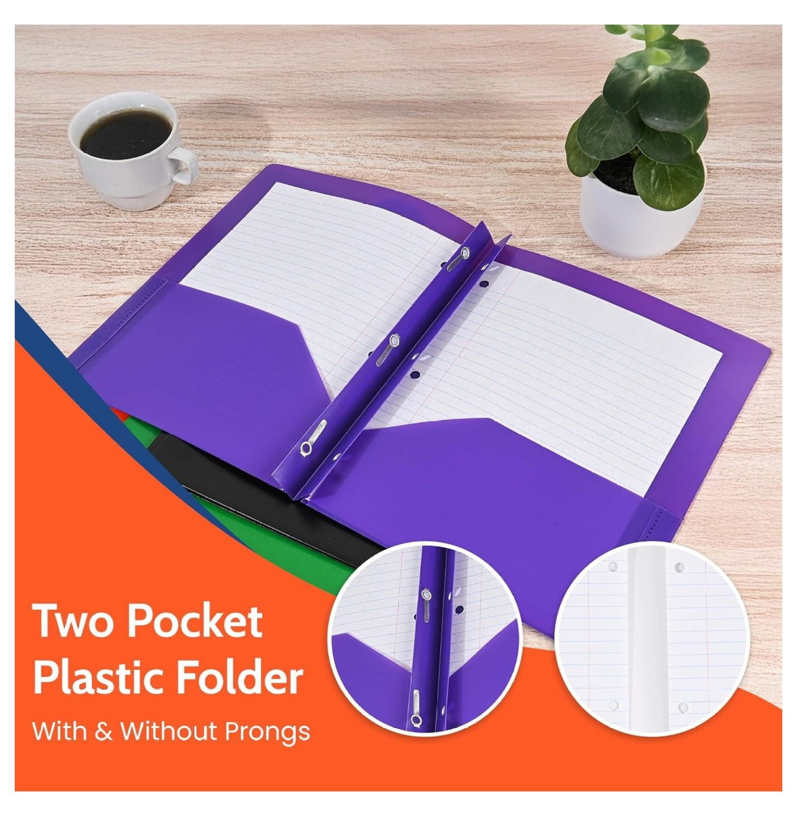Heavy Duty Black Plastic Folders with Pockets 24 Pack. 2 Pocket Folder no Prongs. Tear-Resistant, Waterproof Letter Size 8.5x11. Heavy Duty Plastic Presentation Ready School and Office Supplies
