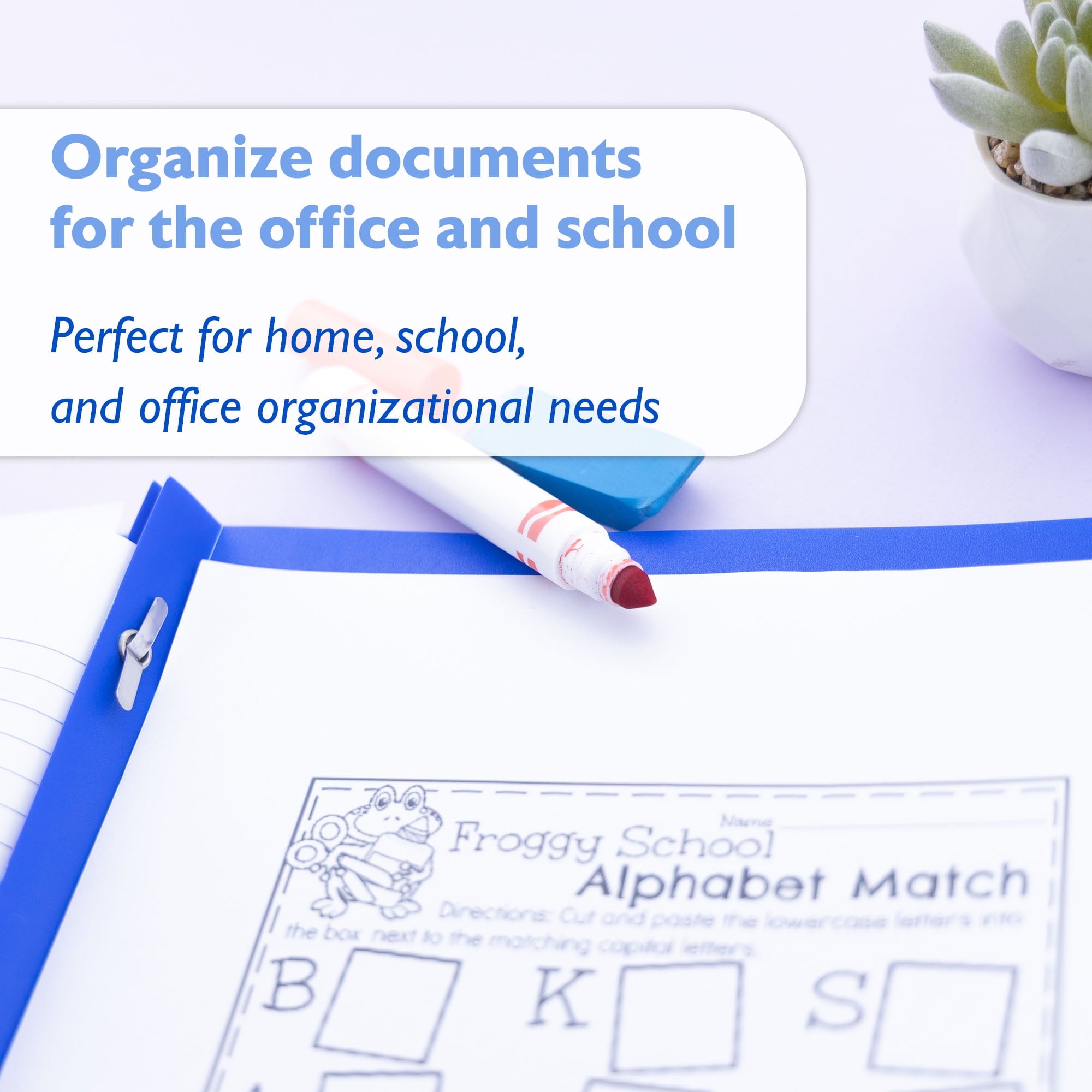 BAZIC 2 Pockets Poly Folder, 3 Prong Fastener Clip, Blue Color, 5-Pack