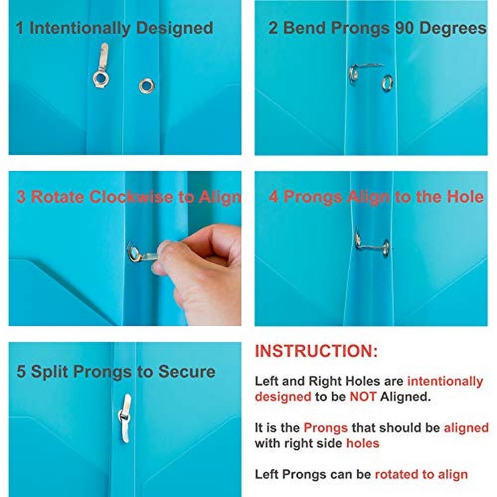 Youngever 12 Pack Heavy Duty Plastic Two Pocket Folders with 3 Prongs, Metal Prongs Fastener, Heavy Duty Plastic 2 Pocket Folder, in 6 Colors