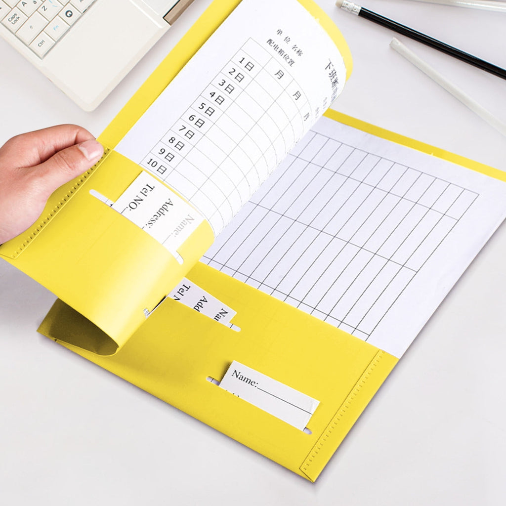 KeirineCC 1 PCS Plastic Folders with Pockets,12 Color Heavy Duty Two Pocket Folder Business Card Holder Fit Paper Bulk for Office Classroom Home Office & Business,18.5x11.4 Inches,Yellow