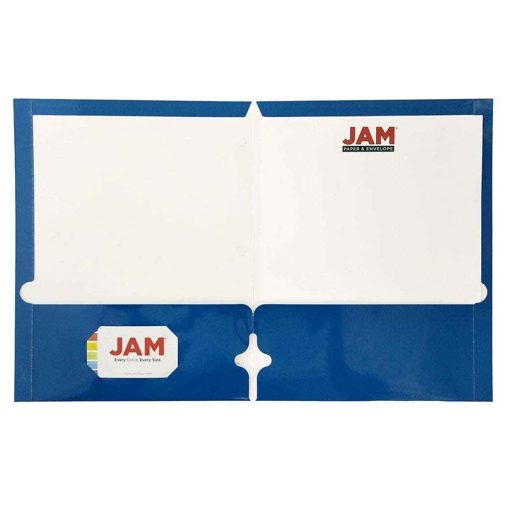 JAM Paper Glossy 3 Hole Punch Folders, Blue, 6 per Pack