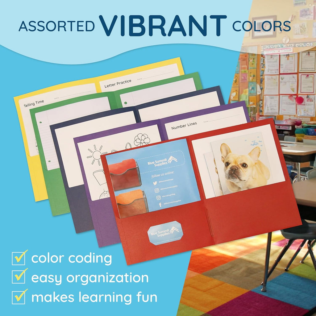 100 Pack Paper 2 Pocket Folders Bulk, Double Pocket Folders Bulk, Our Folders with Pockets are designed for office and classroom use, Folders with Pockets
