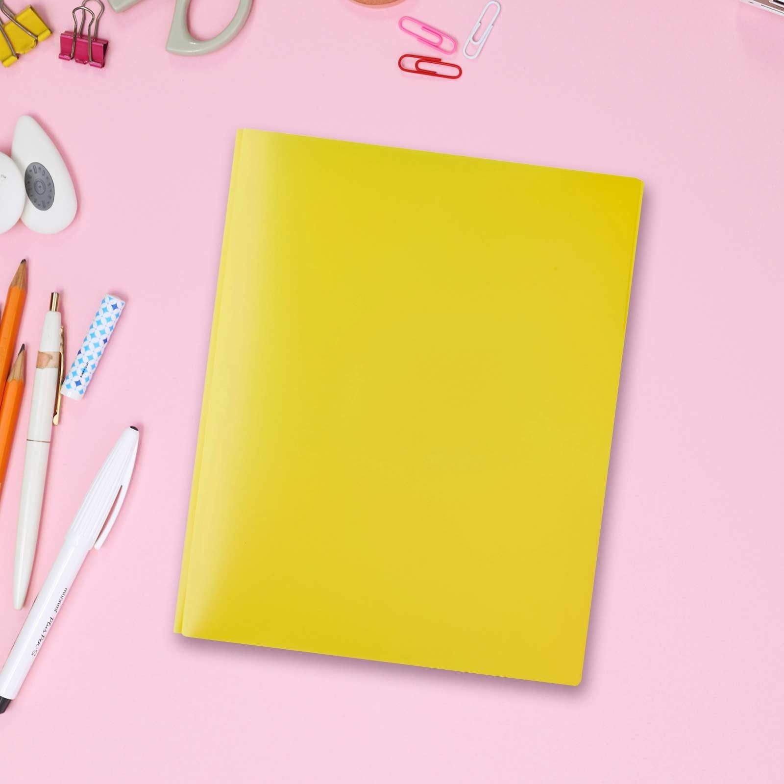 ZTTD 1Pc Pocket Folders with Brads, Poly Folder with Brads, Plastic Solid Colored Folder with Pocket and Prong, 3 Brad Plastic Pocket Folder for Letter Size Paper, Yellow