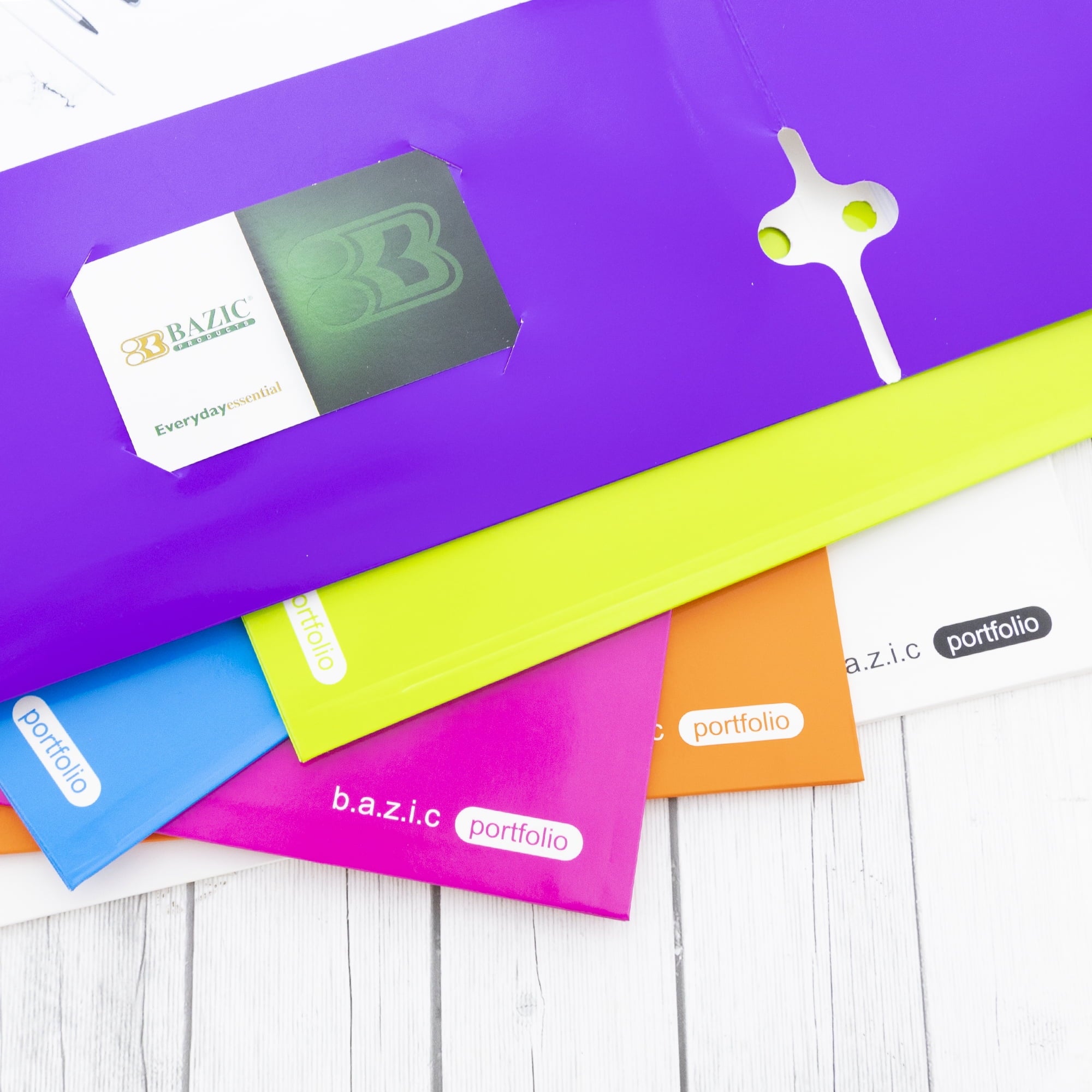 BAZIC 2 Pockets Paper Folder, Laminated Portfolio 3 Hole Punched, 6-Pack