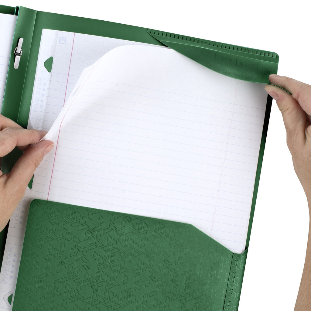 Five Star Stay-Put Plastic Pocket and Prong Folder Forest Green - Pocket And