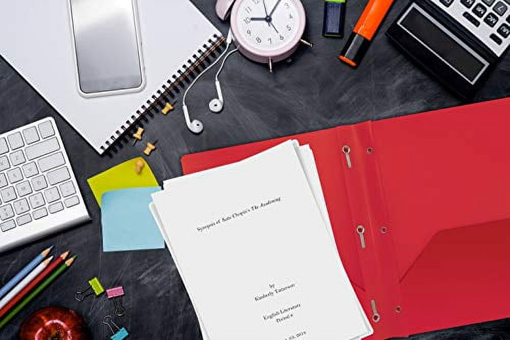 Better Office Products 2 Pocket Folders with 3 Metal Prongs, Red, 24 Pack