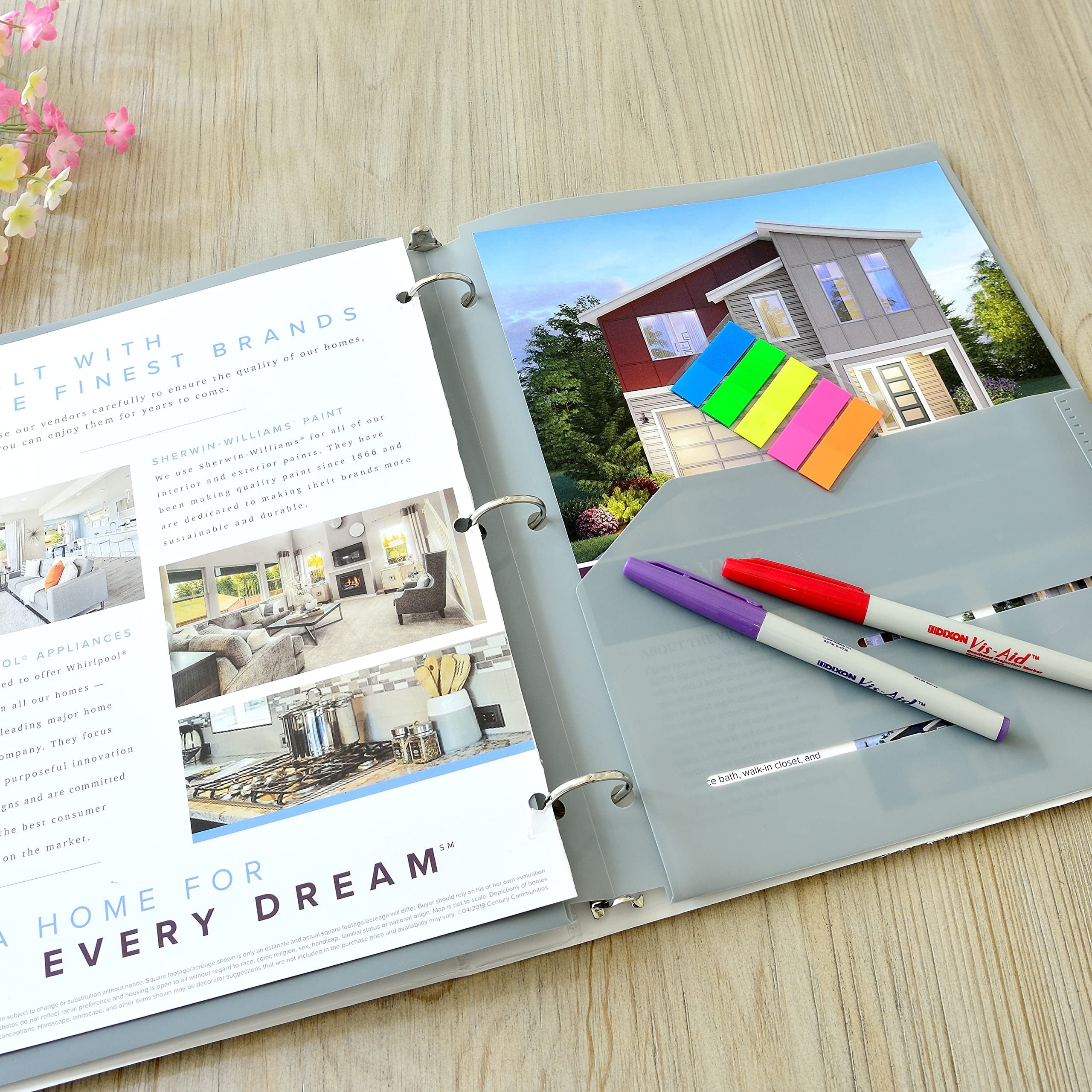 Youngever 6 Pack Heavy Duty Plastic Two Pocket Folders, Binder Dividers with Pocket, 3 Hole Punch Folder with Notches, Binder Folders (Grey)