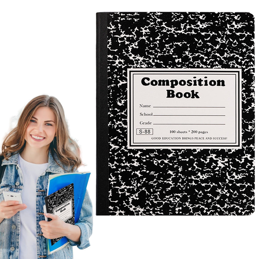 PPKVUFD Composition Notebook 1 Pack, Wide Ruled Paper, 10.24 x 7.48 Inches, 100 Sheets(200 Pages), Black Marble Covers (05-Black)