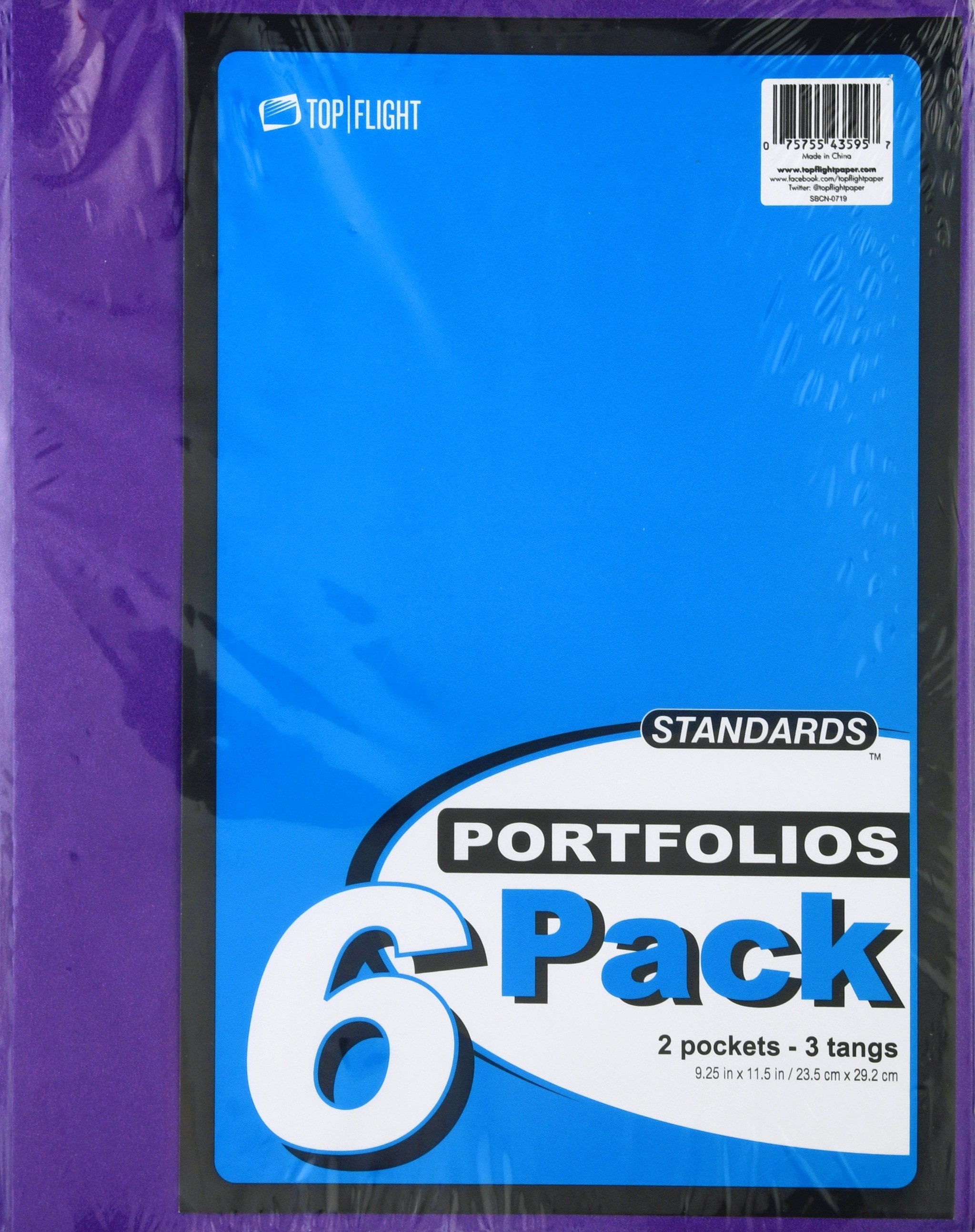 Top Flight Two Pocket Portfolio with Tangs, Assorted Colors, 6 Pack (4660255)