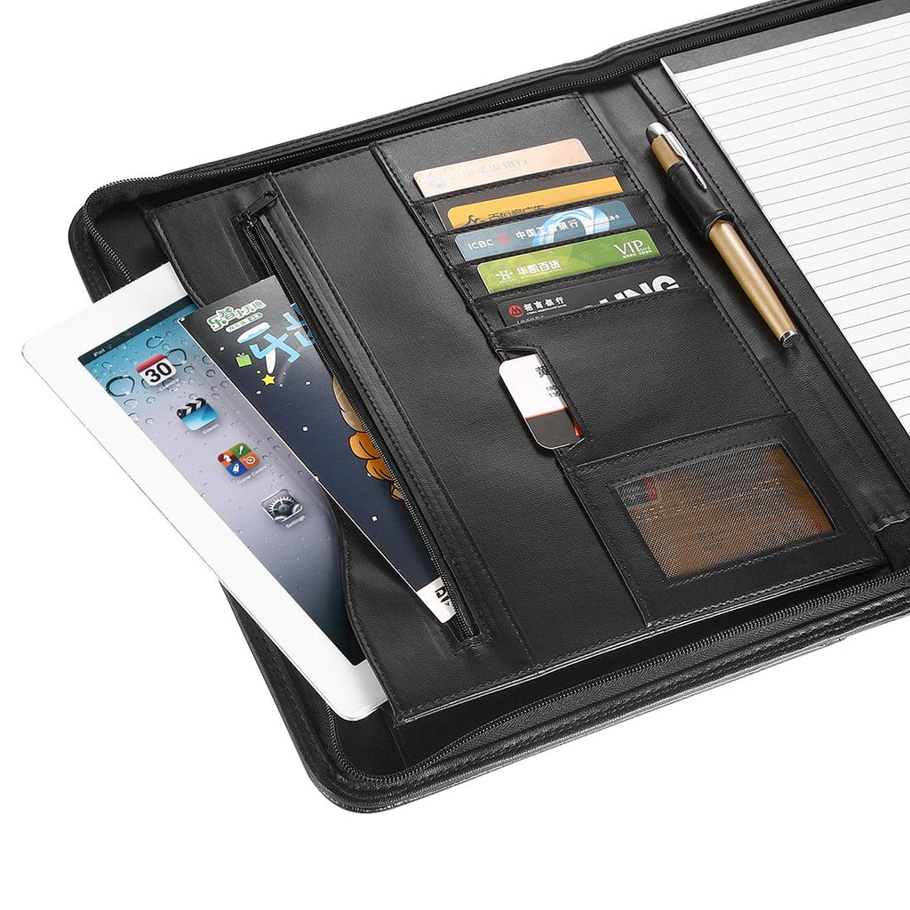 Bospa Padfolio Portfolio Folder/Multi Function Folder/Business Folder with Zippered Closure and Professional Leather (Black)