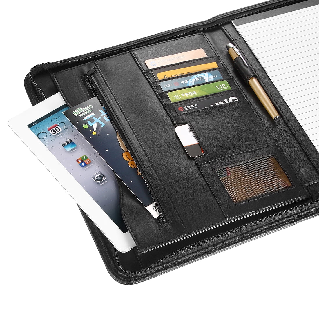 Bospa Padfolio Portfolio Folder/Multi Function Folder/Business Folder with Zippered Closure and Professional Leather (Black)