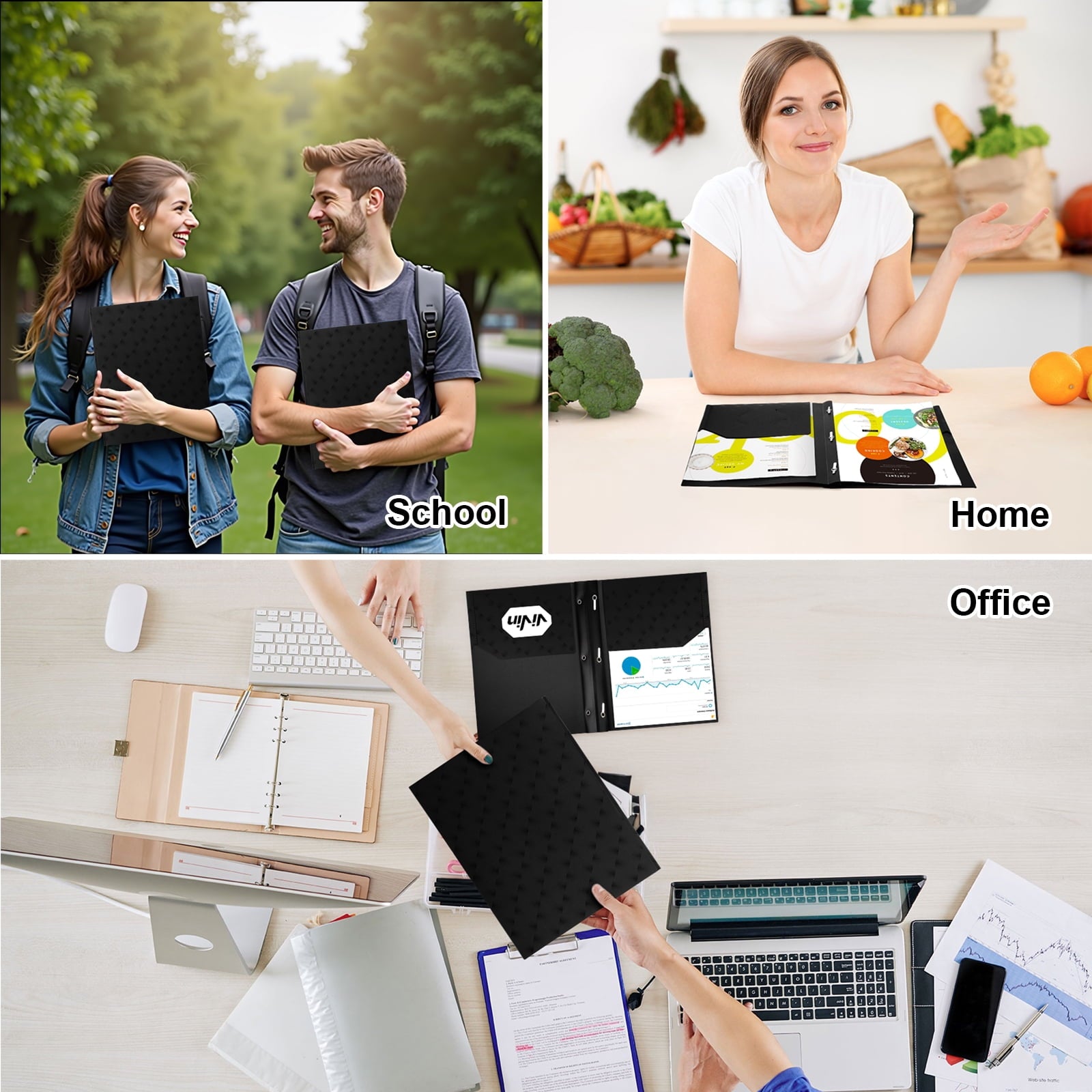 ViVin Sturdy Plastic Folder with Pockets and 3 Prongs, 5 Pack, Assorted Color Lighting Pattern