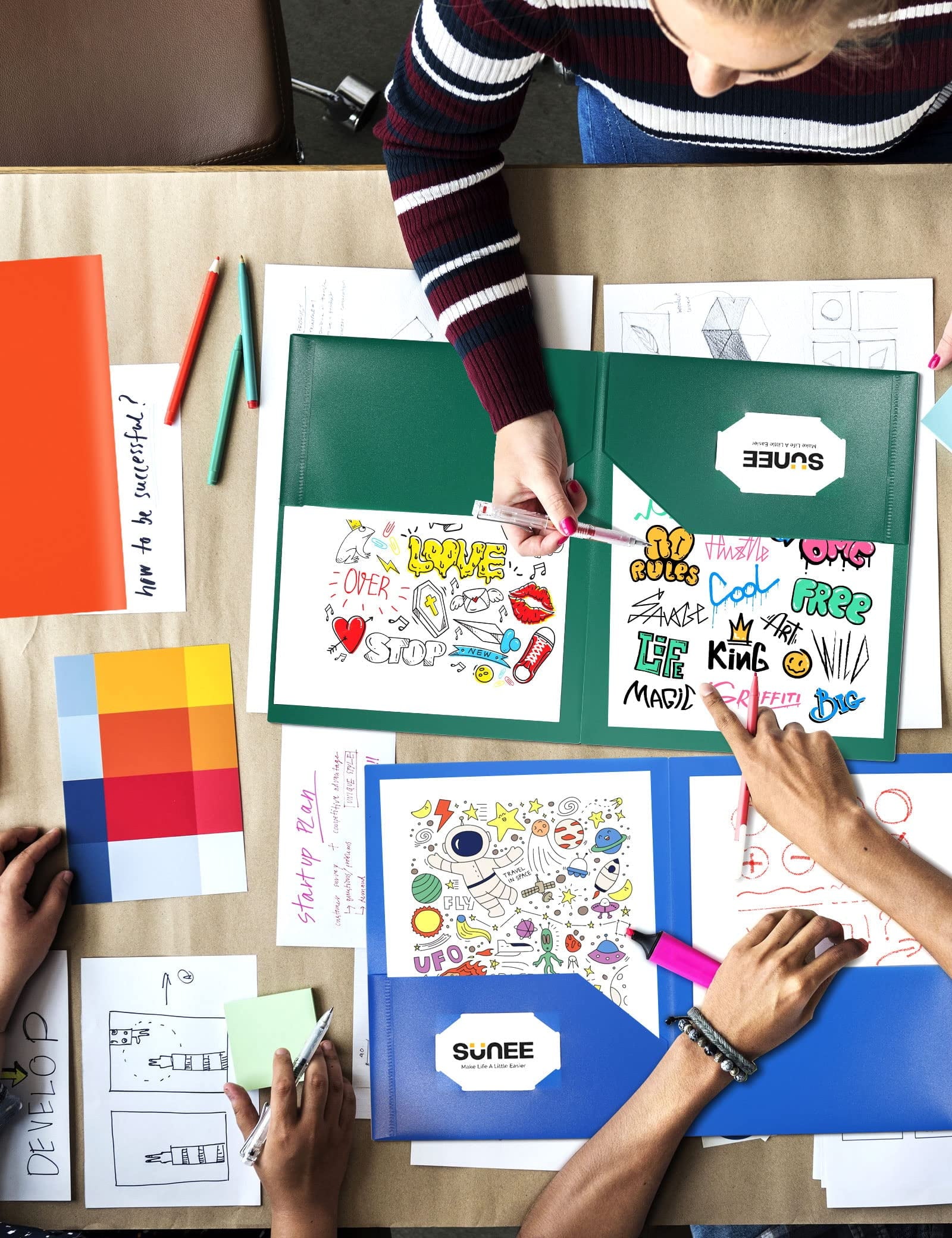 SUNEE Plastic Folders with Pockets, Plastic Work Home Folders,Assorted Colors,Letter Size, 6 Pack