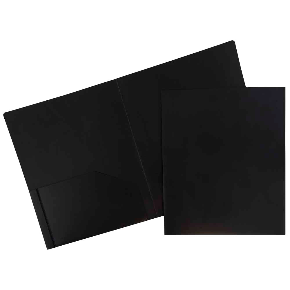 JAM Paper Heavy Duty Plastic 2 Pocket Presentation Folders, Black, 6 Pack