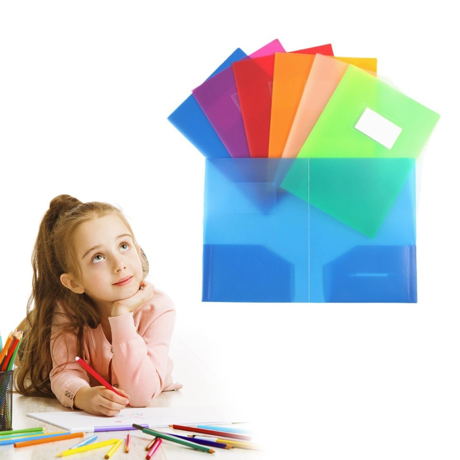 Heavy Duty Pocket Folders with Prongs, Colored Plastic Poly Folders with Prongs for School Office, Letter Size Plastic Folders with Pockets and Brads, 2 Pocket Folders 3 Prong Folders(Blue)