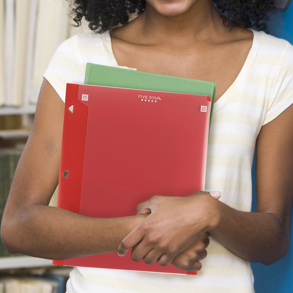 Five Star Customizable 2-Pocket Plastic Folder Plus Study App 4 Pack Black Fire