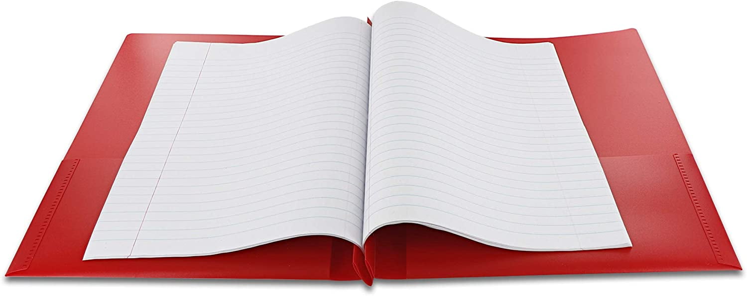 Emraw 2 Pocket Poly Portfolio Two Pockets Folder with 3 Prongs and Business Card Holder Organizer Designed for Home, Office, School, Classroom and More - Actual Colors May Vary (Pack of 3)