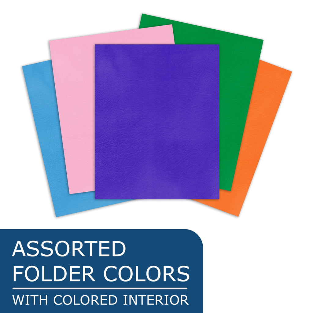 Roaring Spring 50 Pocket Folders in Holder, 11.75"x8.5", Twin Pockets Hold 25 Sheets Each, 5 Standard Colors, Made in the USA