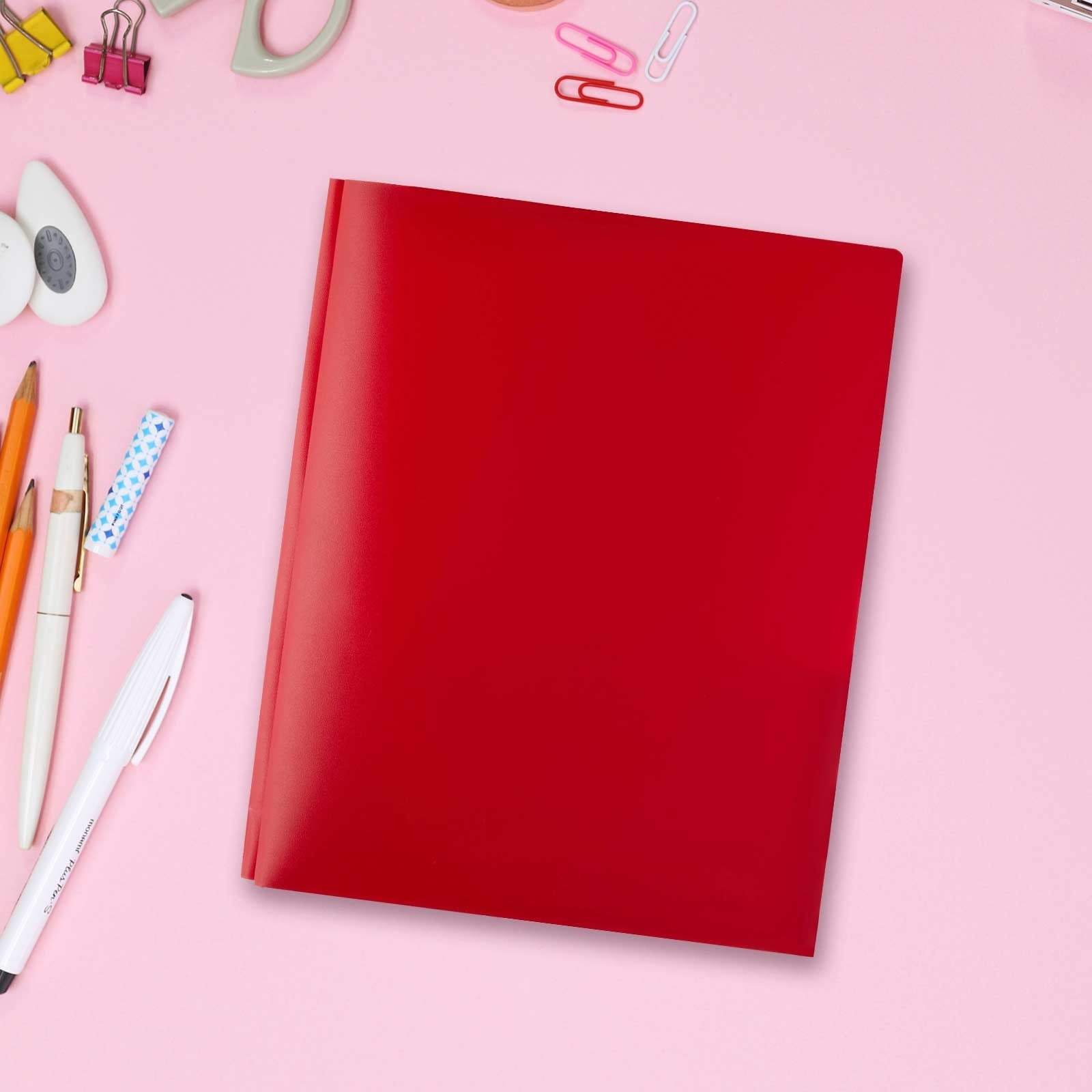 BCMMKLPP 1-Pack Plastic Folders with Pockets and Prongs, 2-Pocket Folders with 3 Fasteners, Two Pocket 3 Prong Folders, Poly Folders Holds 8-1/2" x 11" Paper for Office/Home, Red