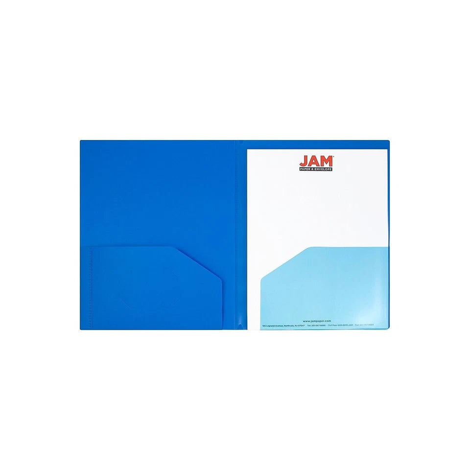 Jam Paper Heavy Duty Plastic Multi-Pocket Folders 6 Pocket Organizer Blue 2/Pack