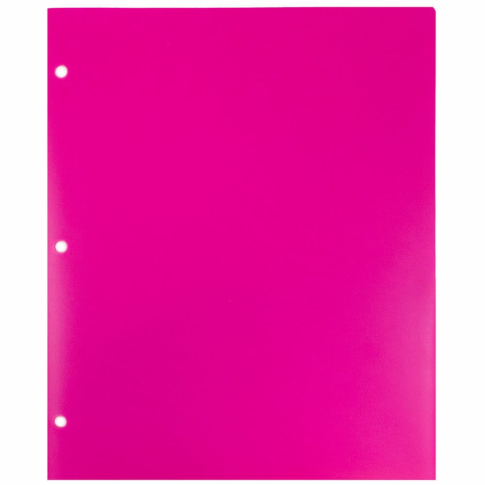 JAM Paper Heavy Duty Plastic 3 Hole Punch Pocket Folders, Extra Tough, Fuchsia Hot Pink, Bulk 144/Box