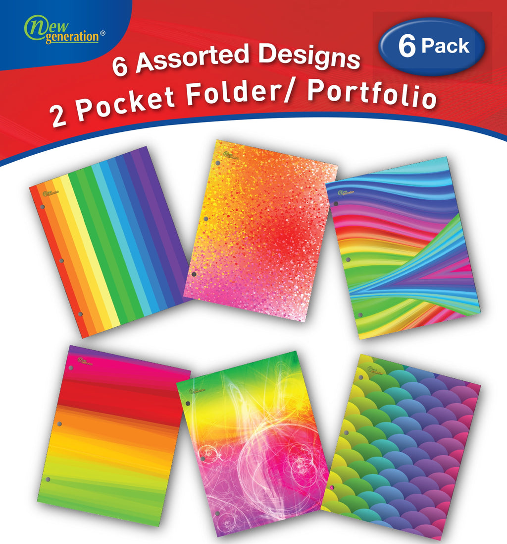 New Generation Rainbow 2-Pocket Folders, Multicolor, 6 Count