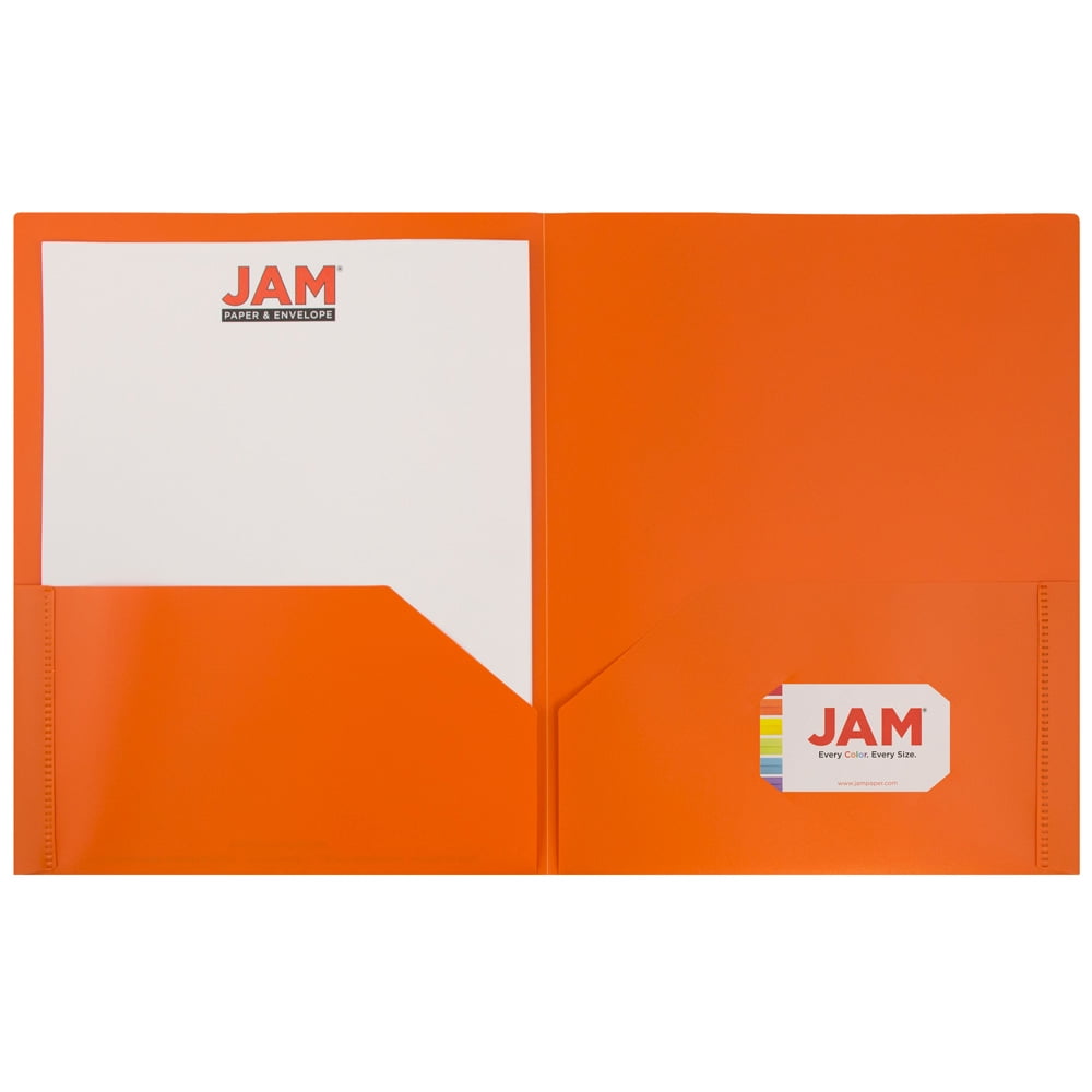 JAM Paper Plastic 2 Pocket School POP Folders, Orange, 6 per Pack