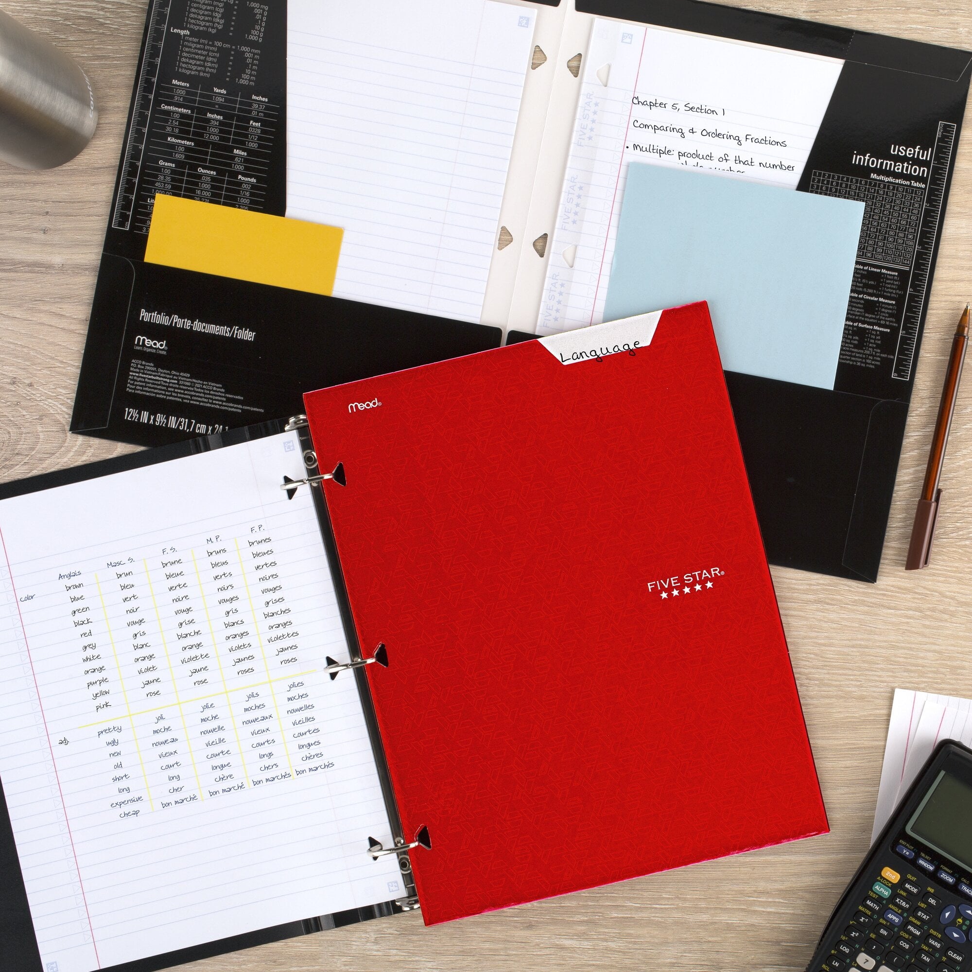 Five Star Four-Pocket Portfolio, 8 1/2 x 11, Assorted Colors, Trend Design, 6/Pack -MEA38056