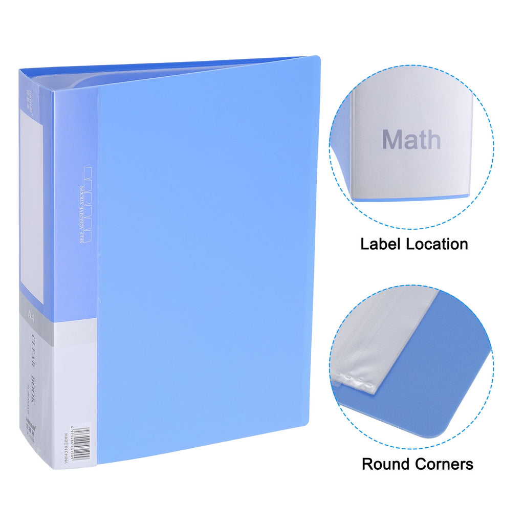 Uxcell 11.6 x 8.3'' Portfolio Binder Folder, 100 Pages Presentation Book with Clear Plastic Protector Sleeve, Light Blue