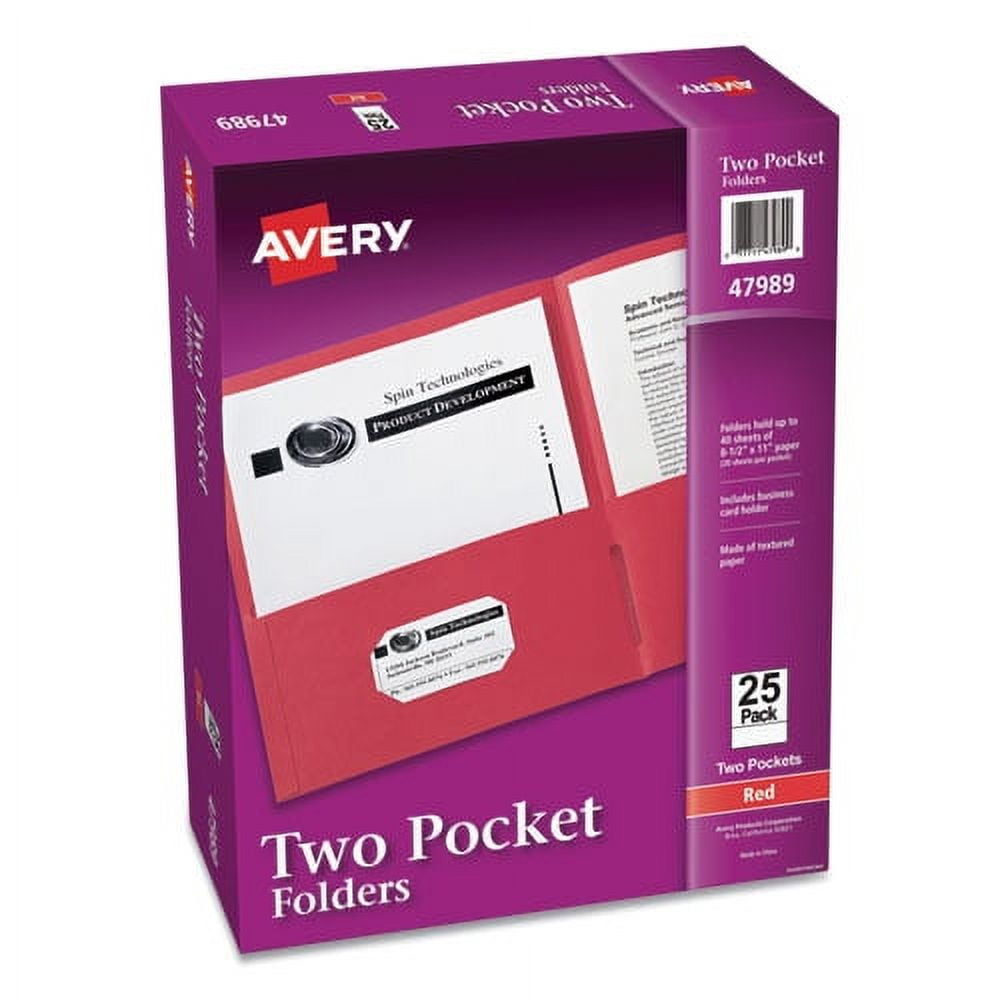 Two-Pocket Folder, 40-Sheet Capacity, 11 X 8.5, Red, 25/box | Bundle of 5