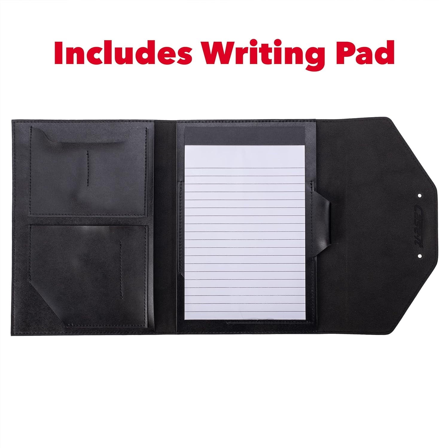Case-it Tycoon Mini Padfolio Portfolio with Letter Size Writing Pad, Tri Fold Snap Closure, Black (Pad-37-MI)