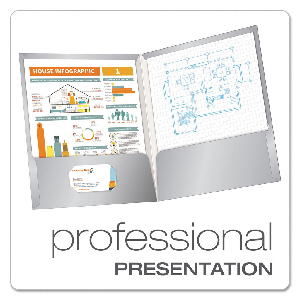 Oxford High Gloss Laminated Paperboard Folder, 100-Sheet Capacity, 11 x 8.5, Gray, 25/Box