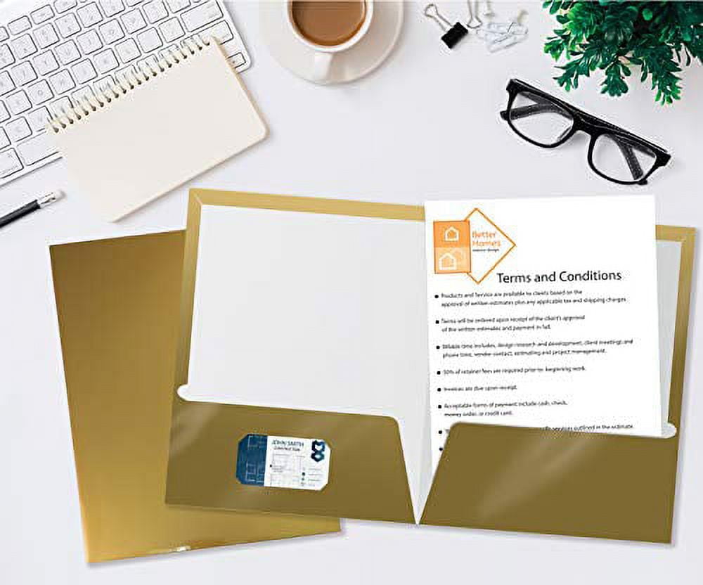 Better Office Products - Pocket folder - 2 compartments - for Letter A Size (8.5 in x 11 in) - capacity: 100 sheets - metallic gold (pack of 25)